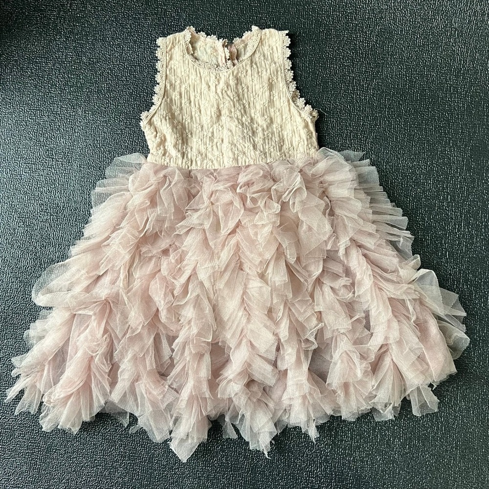 AiniBabe Girls Dusty Rose Tulle Ruffle Tutu Dress Floral Lace Pearl Button 110 - Picture 9 of 9